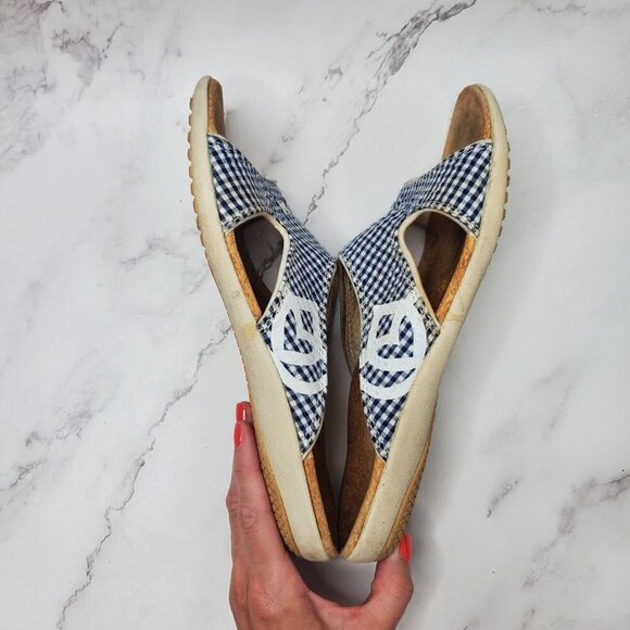 Spenco Kholo Blue Gingham Print Cork Orthotic Slide Sandals Women's 8 - Picture 5 of 7